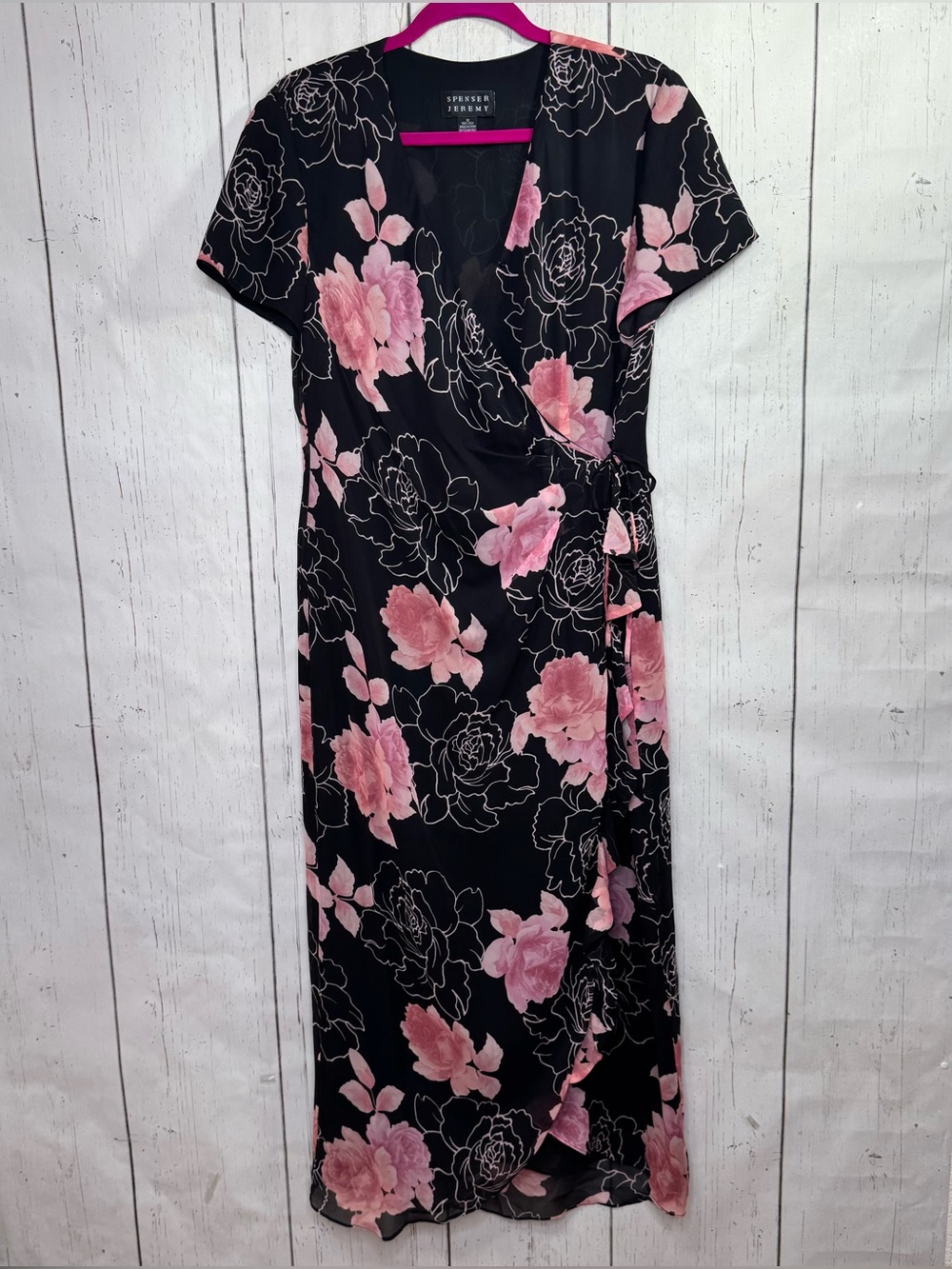 Vintage Spenser Jeremy Black Pink Floral Silk Maxi Dress 12 Romantic Whimsigoth